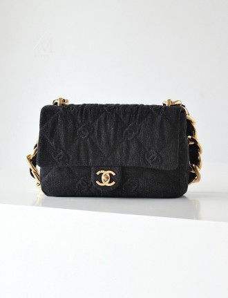 샤넬 CC 퀄팅 블랙 데님 미듐 플랩백