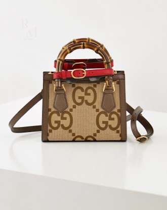 구찌 다이애나 점보 GG 미니 토트백 카멜 에보니 캔버스