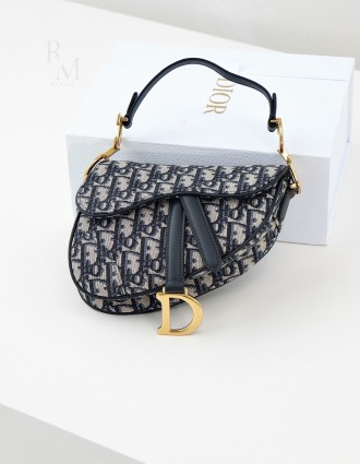 디올 미니 스트랩 새들백 블루 디올 오블리크 자카드