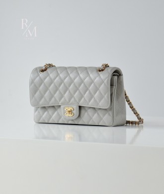 샤넬 클래식 플랩백 미디움 라이트그레이