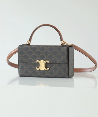 셀린느 트리옹프 캔버스 카프스킨 박스 백