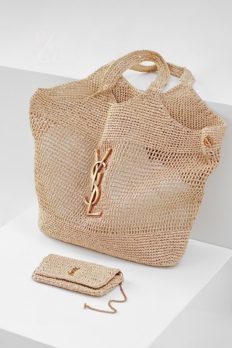 생로랑 라피아 크로셰 빈티지 베지터블 쇼핑백