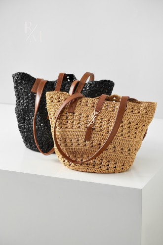 생로랑 내추럴 라피아 파니에 백