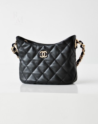 샤넬 호보 핸드백 램스킨 & 골드 메탈 블랙