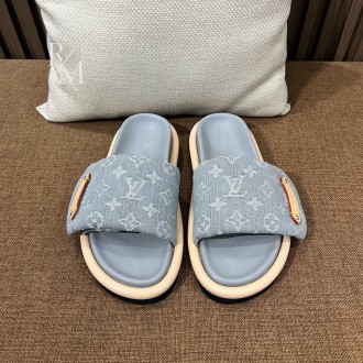 루이비통 풀 필로우 플랫 컴포트 데님 슬리퍼