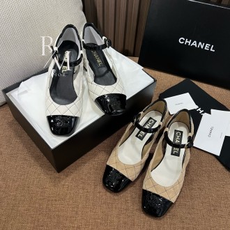 샤넬 오픈 슈즈 스웨이드 키드스킨 페이던트 카프스킨