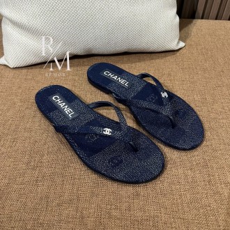 샤넬 벨벳 플립 플랍 샌들