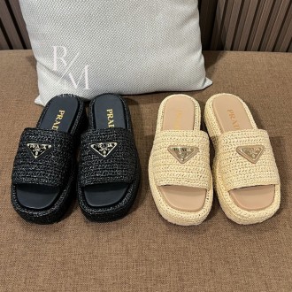 프라다 라피아 플랫폼 샌들