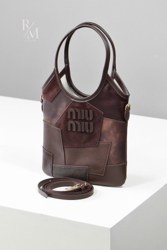 미우미우 아이비 가죽 패치워크 백 브라운
