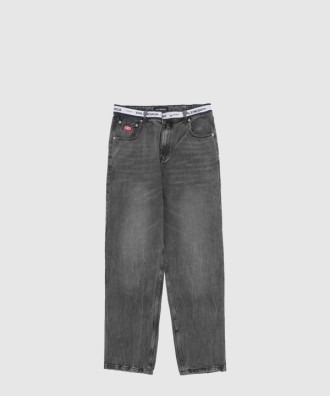 웨이스트 로고 밴딩 데님 진