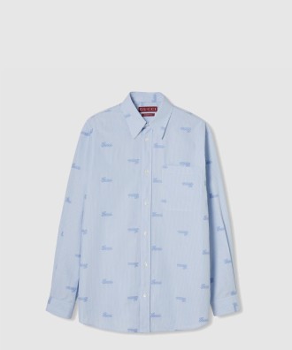 자수 스트라이프 코튼 셔츠