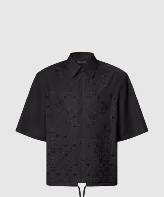 모노그램 플라워 엠브로이더드 쇼트 슬리브드 셔츠