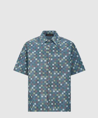 다미에 샴브레이 쇼트 슬리브드 셔츠