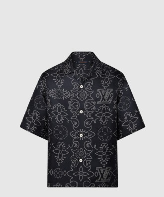 프린티드 쇼트 슬리브드 실크 셔츠