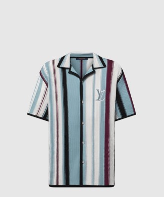 스트라이프드 크로셰 쇼트 슬리브드 셔츠