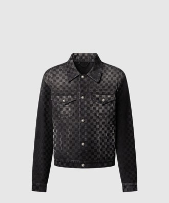 플록드 다미에 데님 트러커 재