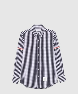 깅엄 체크 포플린 암밴드 셔츠