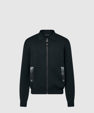 니트 블루종 위드 레더 디테일