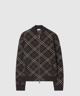 체크 울 캐시미어 보머 재킷