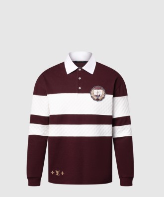 다미에 스트라이프드 롱 슬리브드 폴로 셔츠