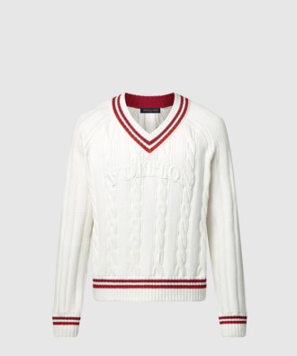 프레피 V넥 케이블 풀오버