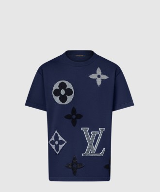 모노그램 쇼트 슬리브드 니티드 크루넥