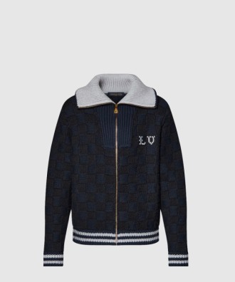 다미에 니트 블루종