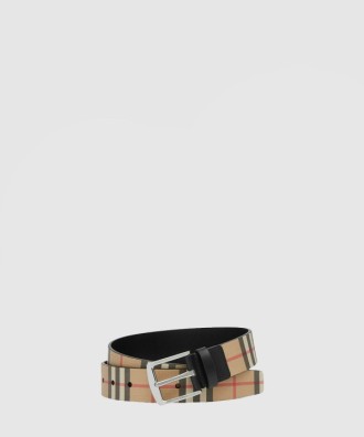 빈티지 체크 및 가죽 벨트 80527821