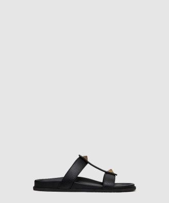 로만 스터드 송아지 가죽 슬라이드 샌들