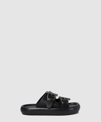 로고 디테일 더블 버클 레더 샌들 809960