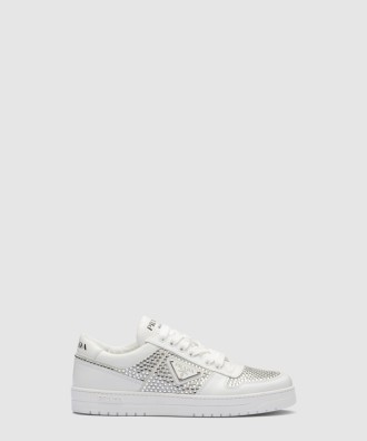 크리스털 장식이 있는 가죽 스니커즈 1E348N