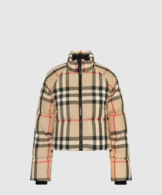 크롭 체크 퍼퍼 재킷