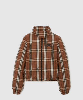 크롭 체크 나일론 퍼퍼 재킷