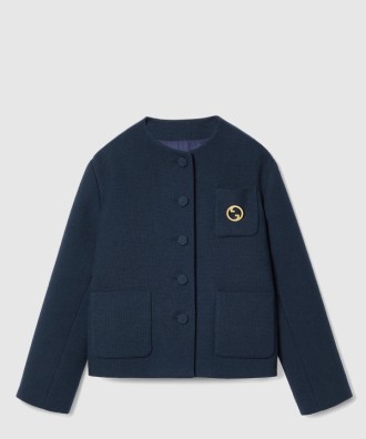 브로치 디테일의 코튼 트위드 재킷