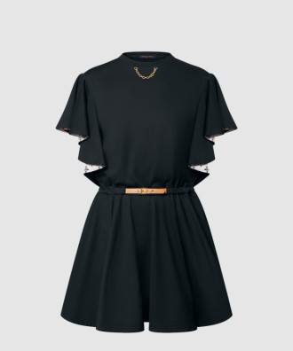 플라운스 슬리브 벨티드 드레스