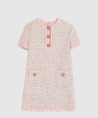 리본 엠브로이더리 트위드 미니 드레스