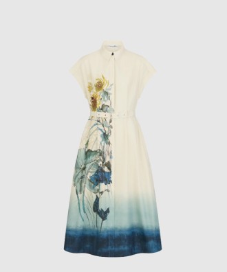 벨트 미디 셔츠 드레스