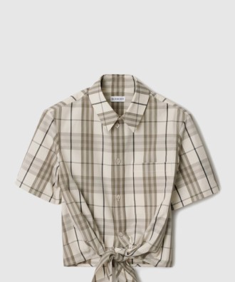 크롭 체크 코튼 셔츠