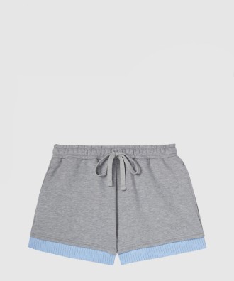 자수가 들어간 코튼 저지 반바지