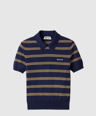 스트라이프 캐시미어 및 실크 폴로 스웨터