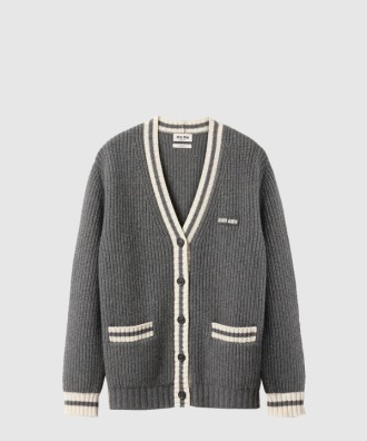 립 조직 니트 울 및 캐시미어 가디건