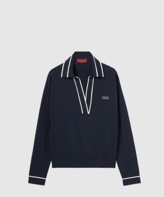 로고 자카드 브이넥 폴로 셔츠