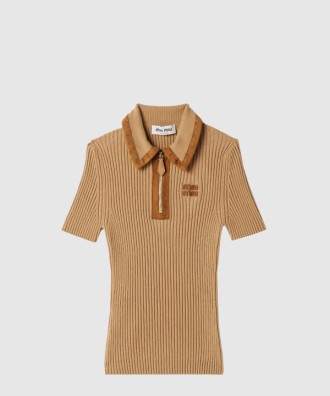 리브드 니트 캐시미어 폴로 스웨터