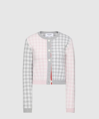 펀믹스 깅엄 체크 자카드 메리노 울 카디건