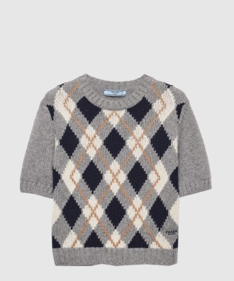 쇼트 슬리브 아가일 니트 캐시미어 스웨터