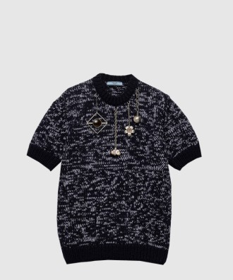 쇼트 슬리브 울 스웨터 펜던트 장식