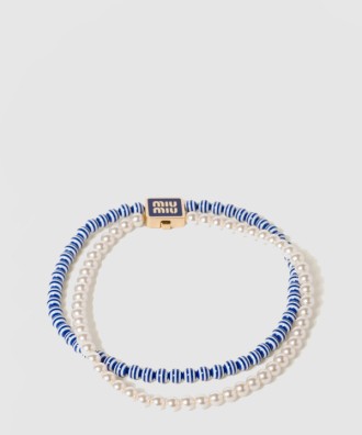 스트라이프 볼 진주 이중 목걸이 5IC102