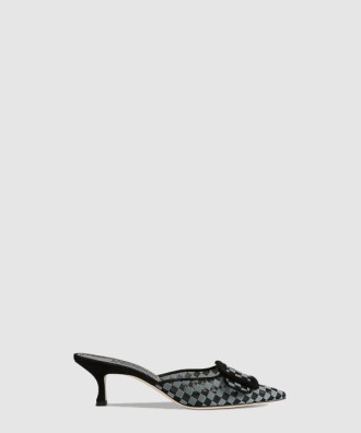 체크무늬 메시 뮬