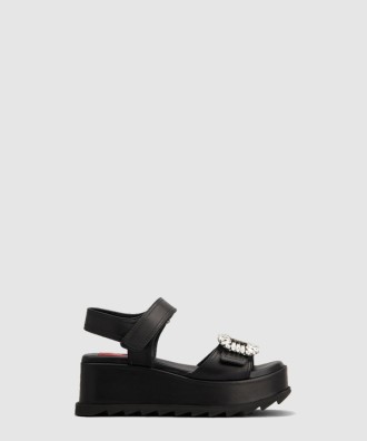 슬라이디 비브 가죽 웨지 샌들 7754