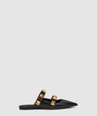 로만 스터드 송아지 가죽 플랫 뮬